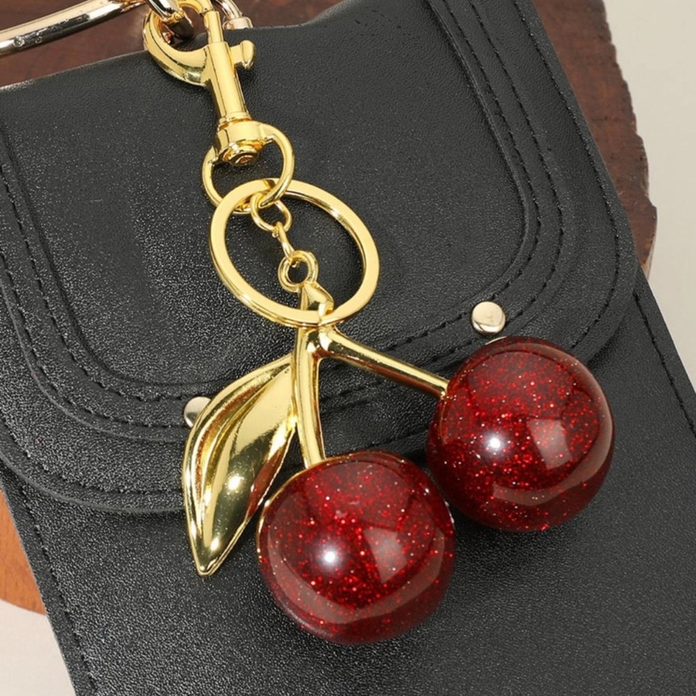 Cherry Keychain with Gold Accents